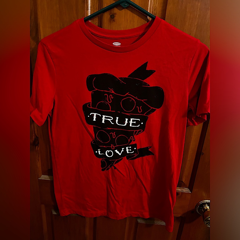 Old Navy Boys XL 14/16 Red & Black T-Shirt - "True Love" Pizza Slice Graphic
